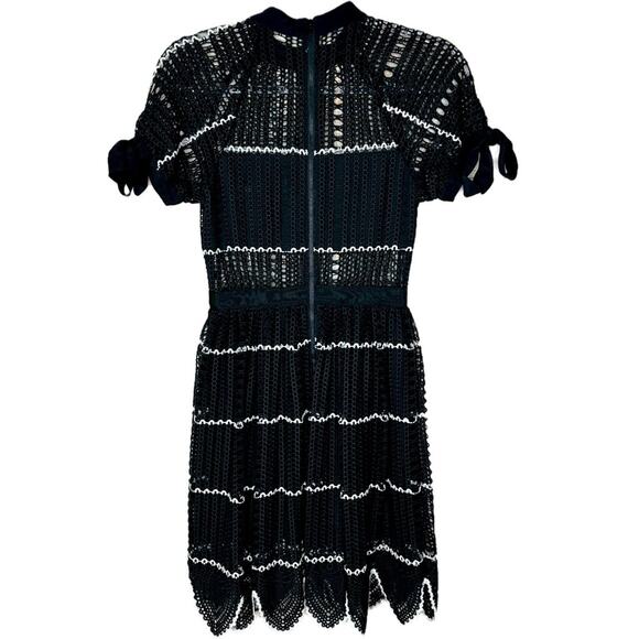 NWT Crocheted Scalloped Hem Mini Dress - BLACK & WHITE - Picture 6 of 6